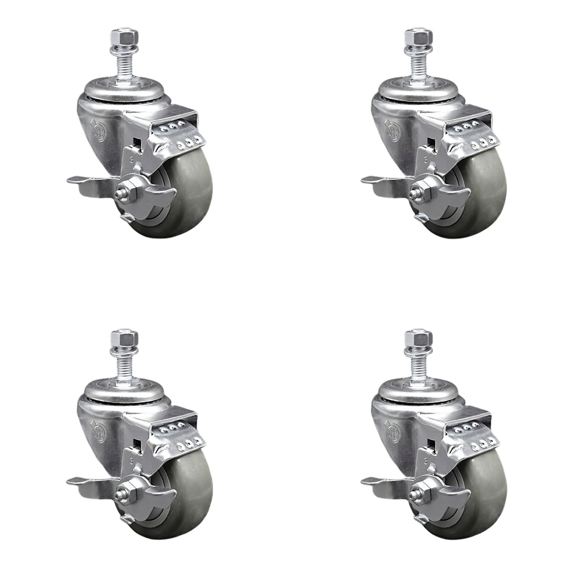 Service Caster, 3in. x 1 1/4in. Stem Casters, Wheel Diameter 3 in, Caster Type Swivel, Package (qty.) 4, Model# SCC-SSTS20S314-PPUB-TLB-M1215-4